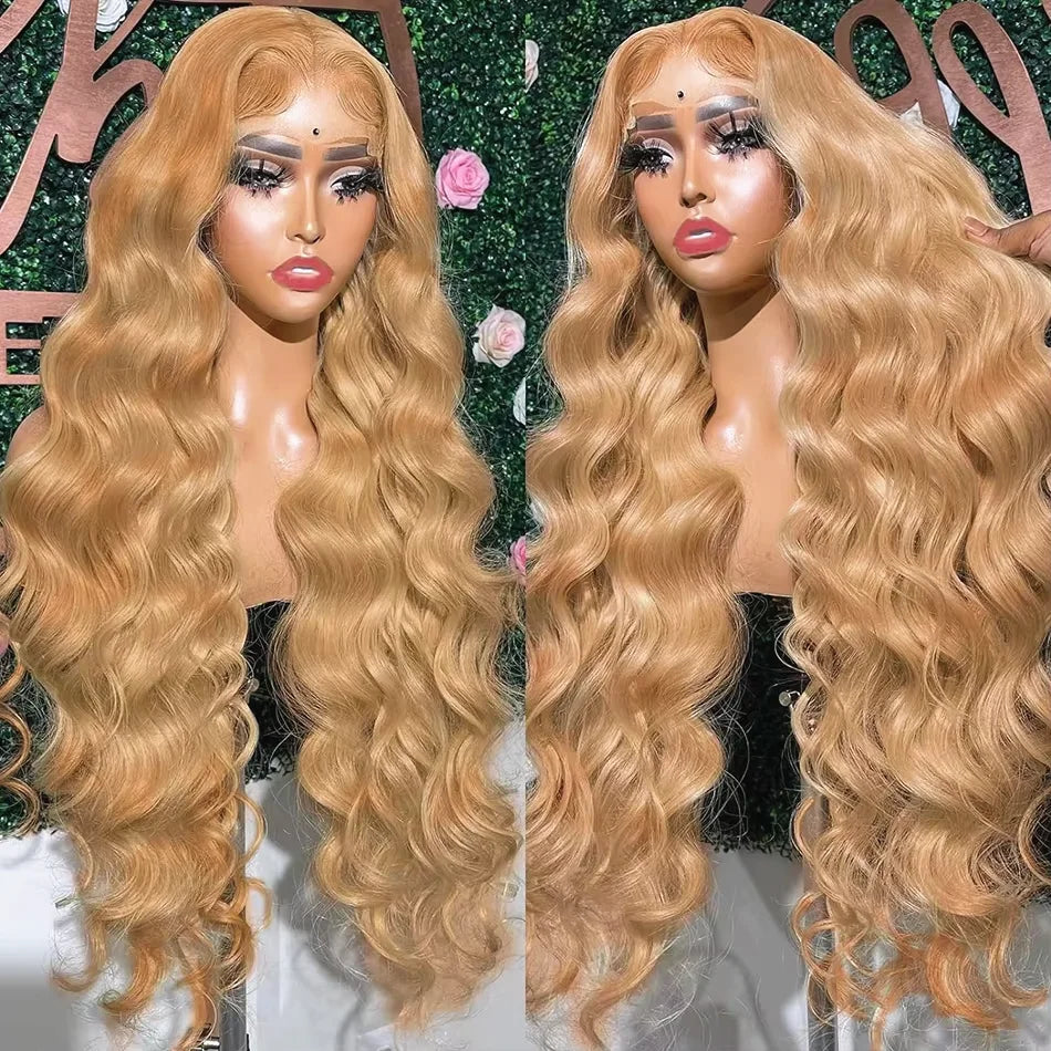 Honey Blonde 13x6 HD Lace Frontal Body Wave Human Hair Wig – Pre-Plucked Brazilian #27 Blonde