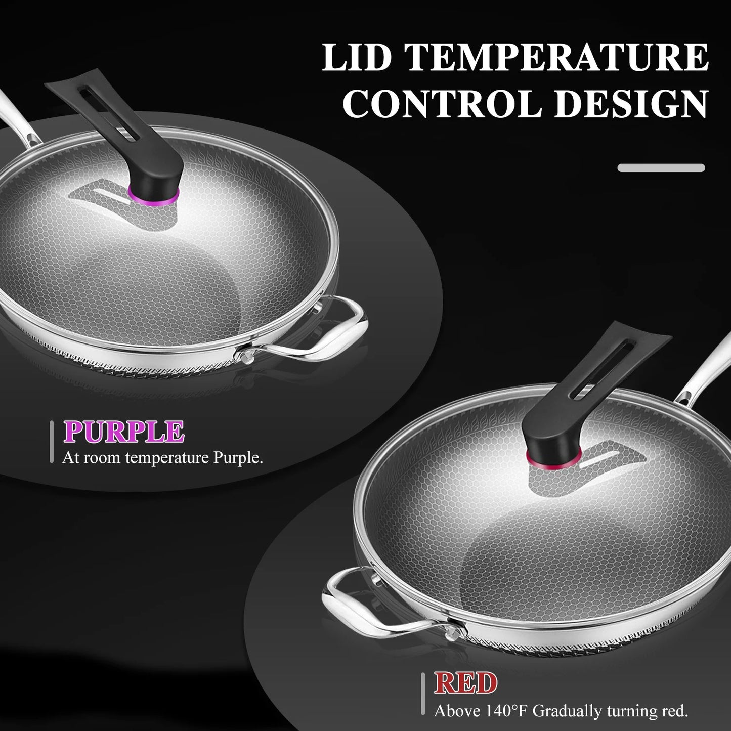 13-Inch Hybrid Stainless Steel Wok with Lid – PFOA-Free Nonstick Cookware