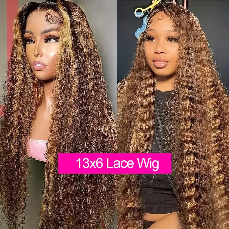 30" Water Wave 4/27 Highlight Ombre 13x6 HD Lace Front Wig (250% Density)