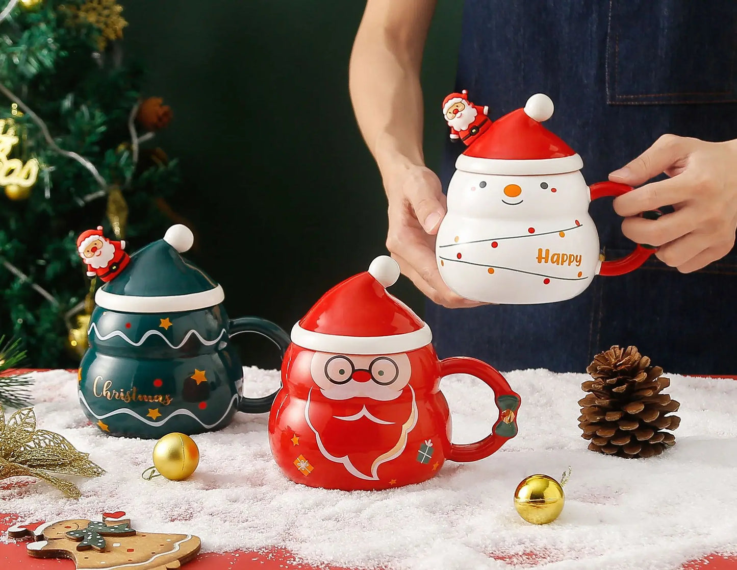 Christmas Ceramic Mug – Nordic Style Santa & Snowman Cup Gift for Holiday Season