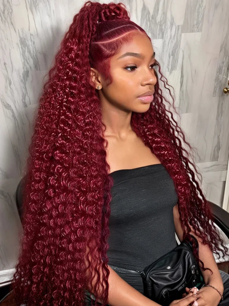 99J Burgundy Deep Wave HD Lace Front Human Hair Wig (13x6 / 13x4, Brazilian Remy, 30–40”)