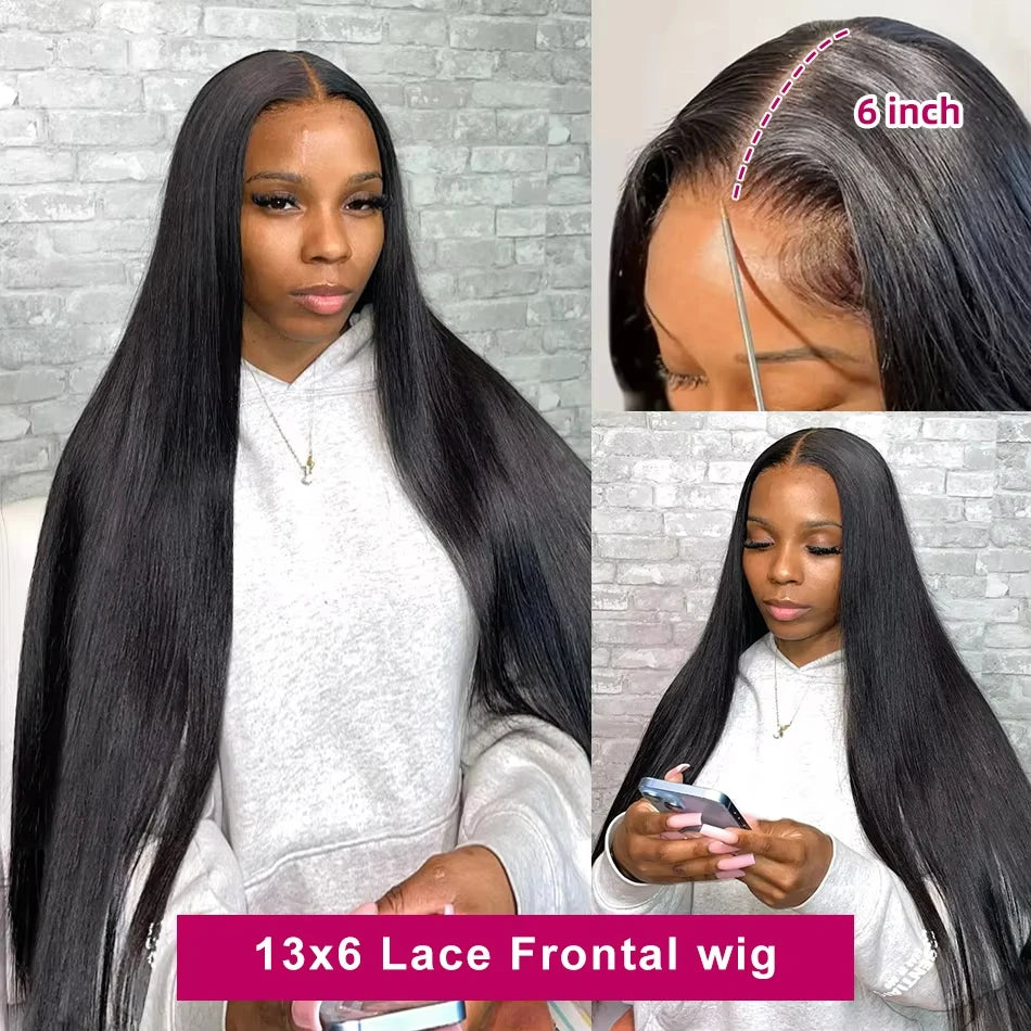Bone Straight HD Lace Front Wig (13x4 / 13x6 / 5x5 Glueless) – Brazilian Remy Human Hair, Natural Black (30–40")