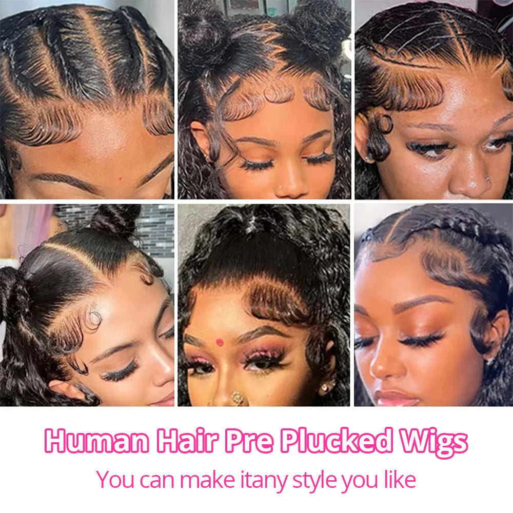 300% Density 40–46 Inch Deep Wave Lace Front Human Hair Wig | 13x6 HD Glueless Curly Wig