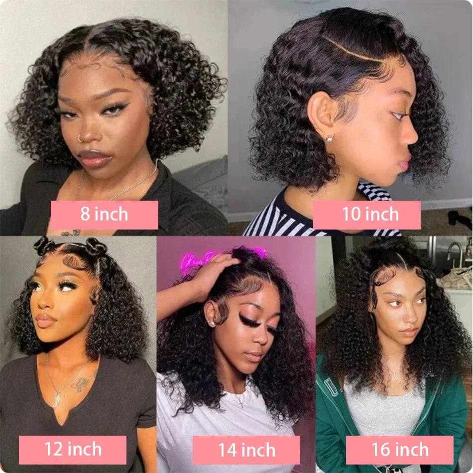 200 Density Short Curly Bob Deep Water Wave Wigs 100% Human Hair 13x4 Transparent Lace Frontal Wig 4x4 Lace Front Wig 14 16 Inch
