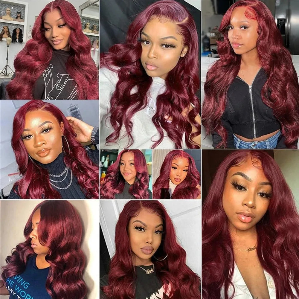 CanaryFly 99J Burgundy 13x6 HD Transparent Lace Frontal Body Wave Human Hair Wig (Pre-Plucked)