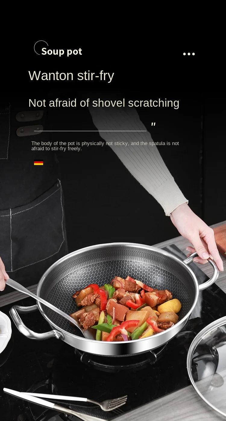 32cm 304 Stainless Steel Non-Stick Frying Pan – Induction & Gas Wok
