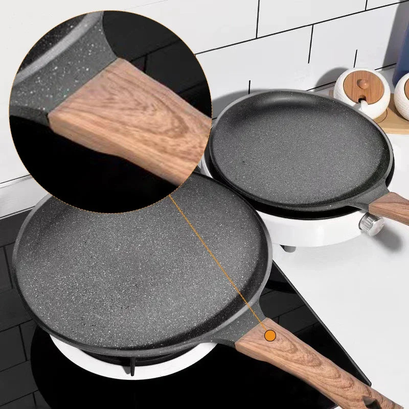 Nonstick Crepe & Pancake Pan with Wooden Handle – Induction Frying Pan for Eggs & Steak
