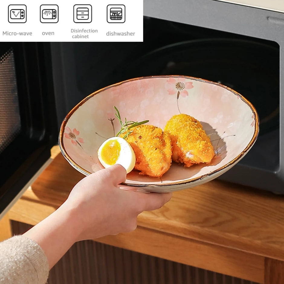 Japanese Ceramic Noodle Bowl with Handle – Microwave Safe Salad & Pasta Bowl