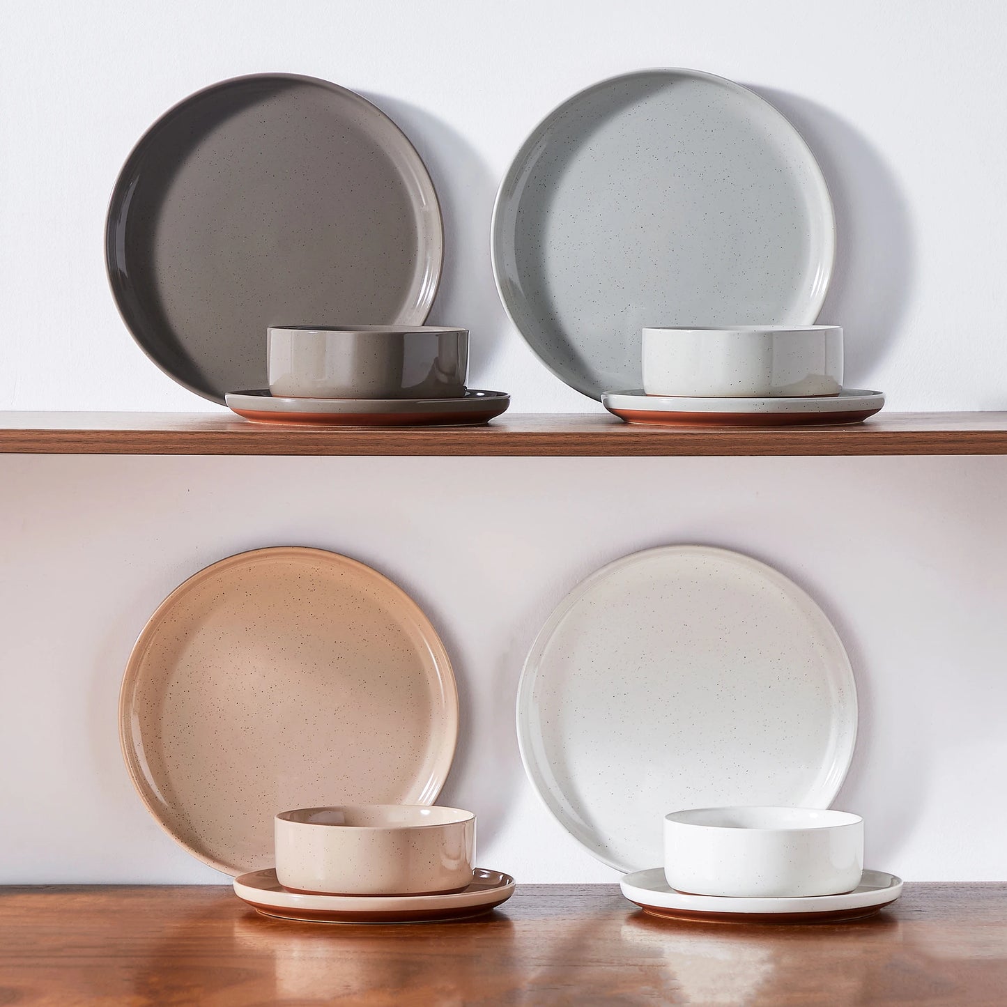 MALACASA TARA 12/24-Piece Stoneware Dinnerware Set – Curved Edge Sesame Glaze Plates & Bowls for 4/6 Person Dining