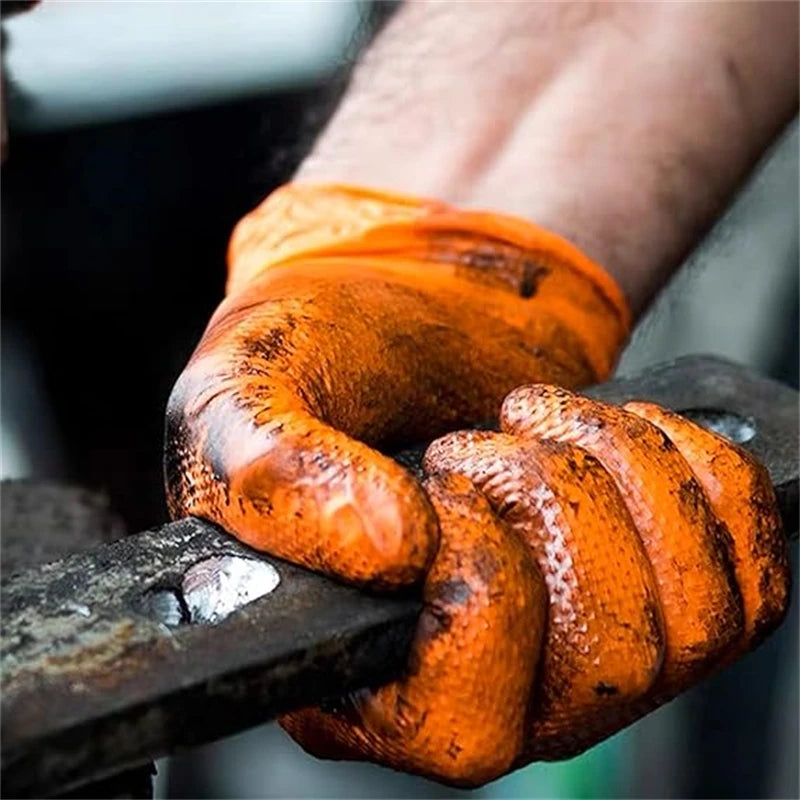 Heavy Duty 8Mil Orange Nitrile Gloves – Industrial Disposable Work Gloves with Diamond Grip for Mechanics & Cleaningg
