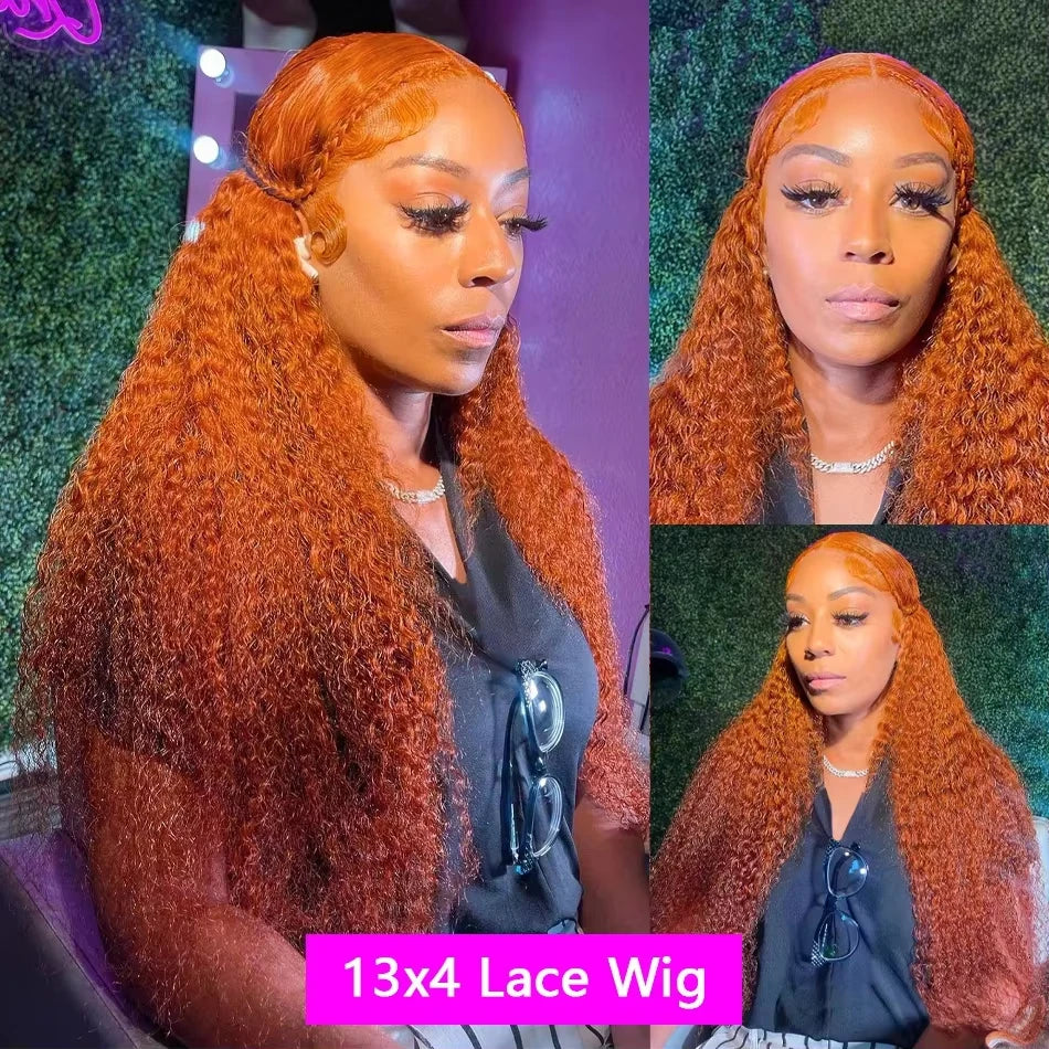 36 Inch Orange Ginger Deep Wave Lace Front Human Hair Wig – 13x4 / 13x6 HD Transparent