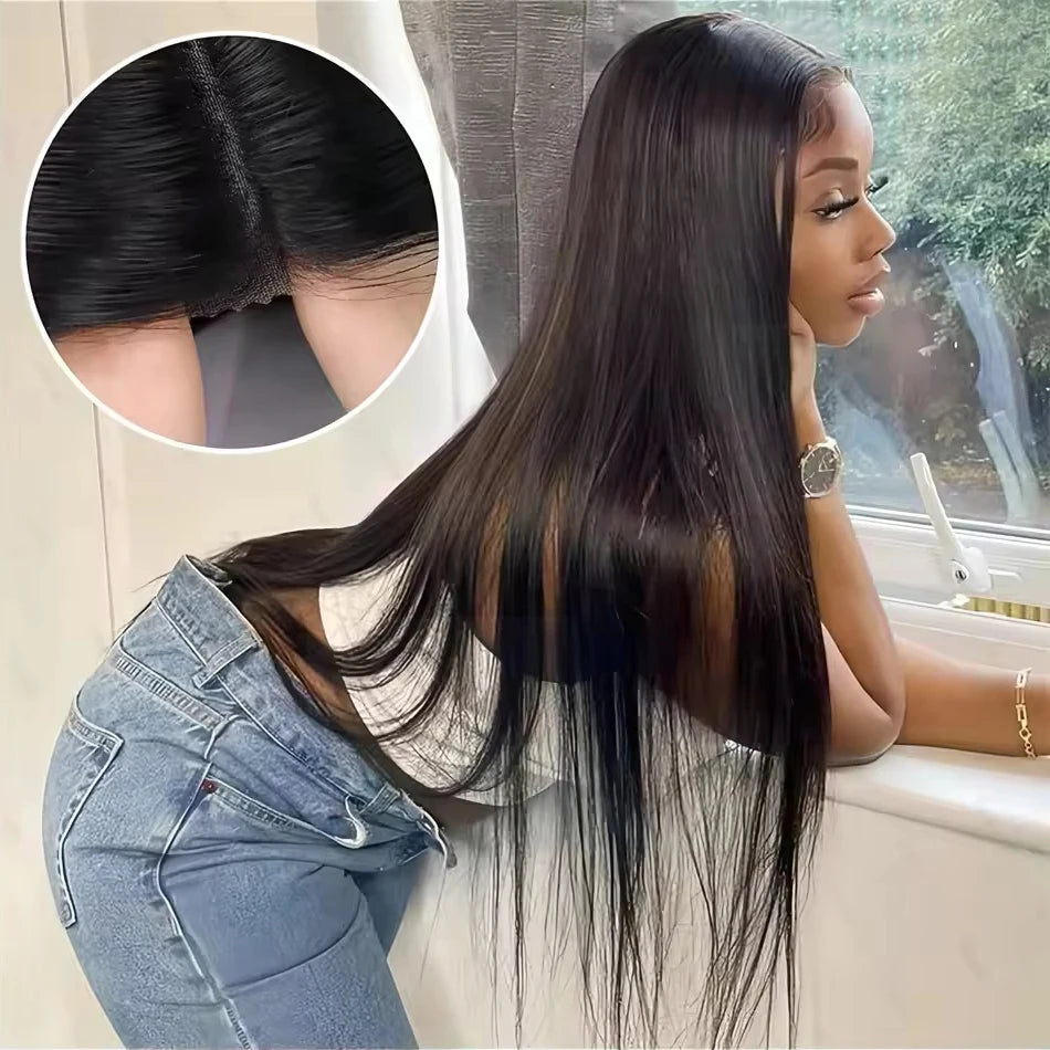 Glueless HD Lace Bone Straight 5x5 Pre-Cut Lace Closure Remy Human Hair Wig (26+ Inch, Transparent Swiss Lace)