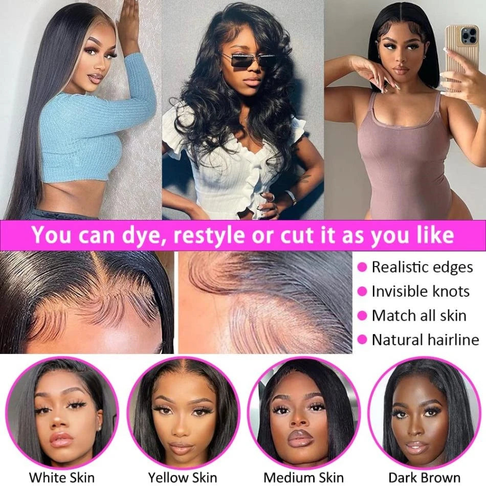 Glueless Bone Straight HD Lace Front Wig – Transparent Lace (4x4 / 5x5 / 13x4 / 13x6) Brazilian Remy Human Hair