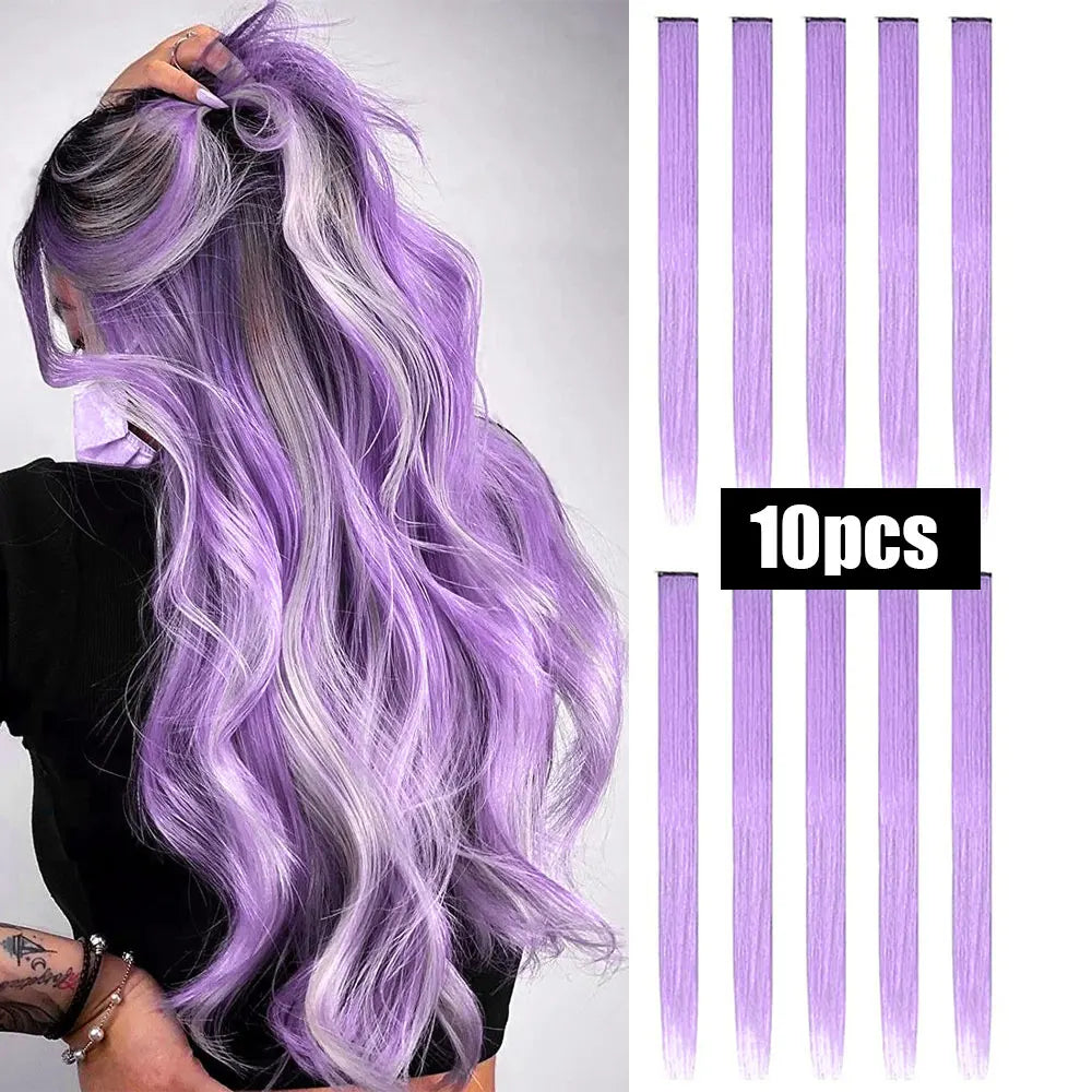 Colored Highlight Clip-In Hair Extensions | Synthetic Straight | 10pcs | Multi-Color | Party & Cosplay