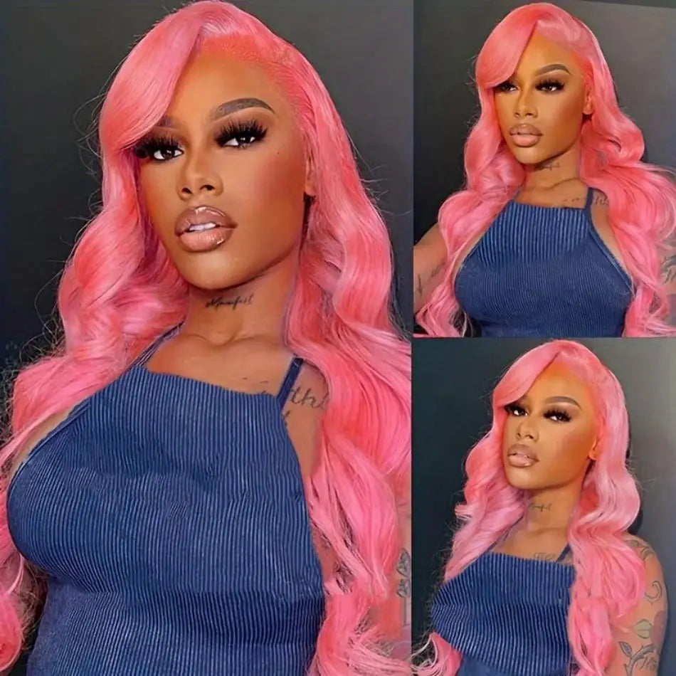 Loose Body Wave Light Pink HD Lace Front Wig – 13×6/13×4 Brazilian Human Hair, Pre-Plucked, 36 Inch
