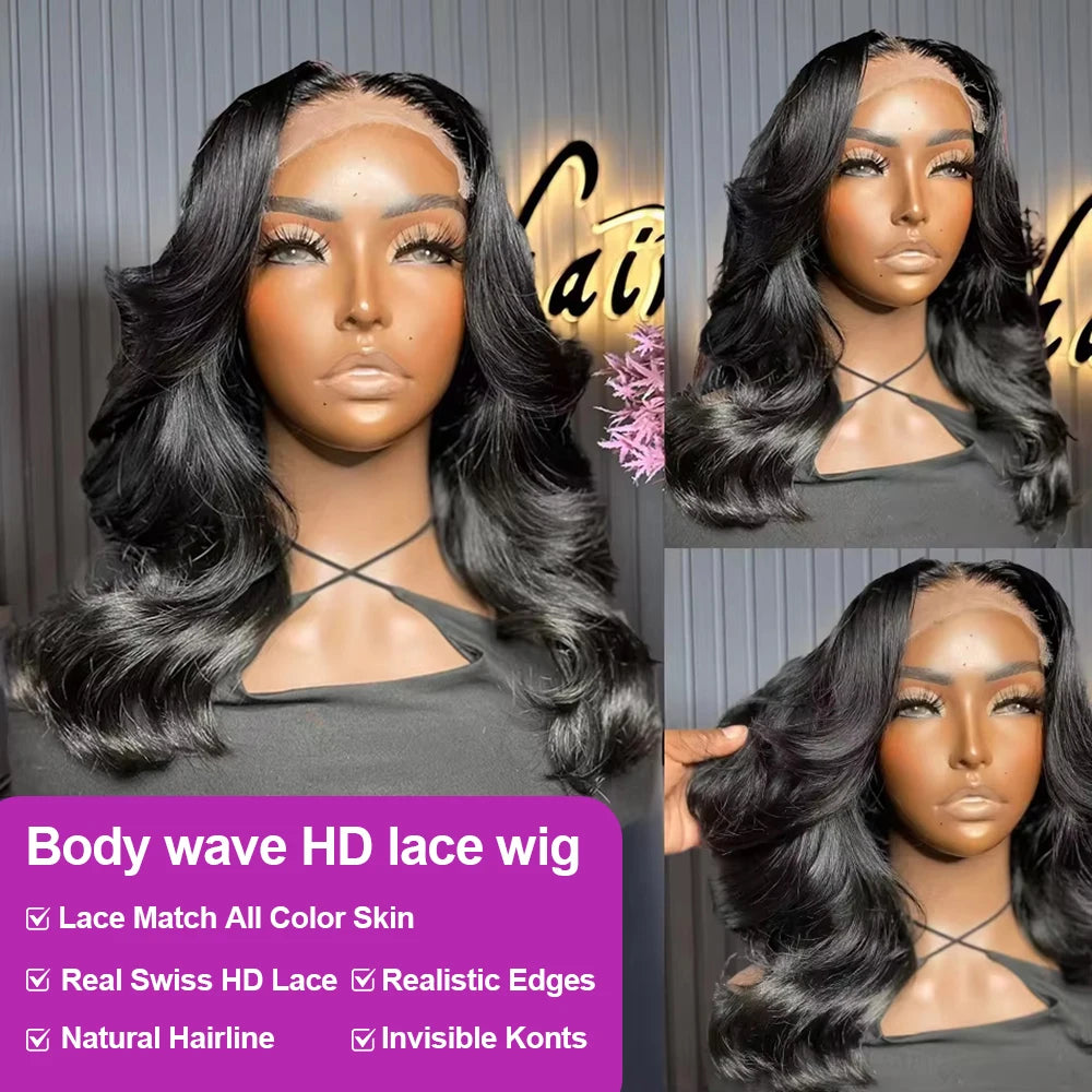 Body Wave HD Lace Frontal Wig 250% Density – Short Bob Human Hair Wig, Glueless 13x4 & 13x6 Transparent Lace, Natural Shine, Premium Salon Look
