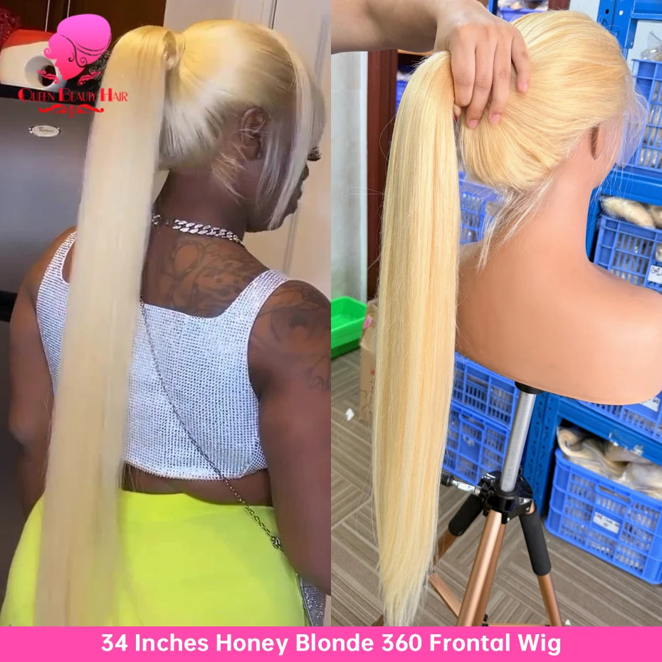 38 Inch 613 Blonde Straight 360 Lace Frontal Wig – 250% Density Human Hair