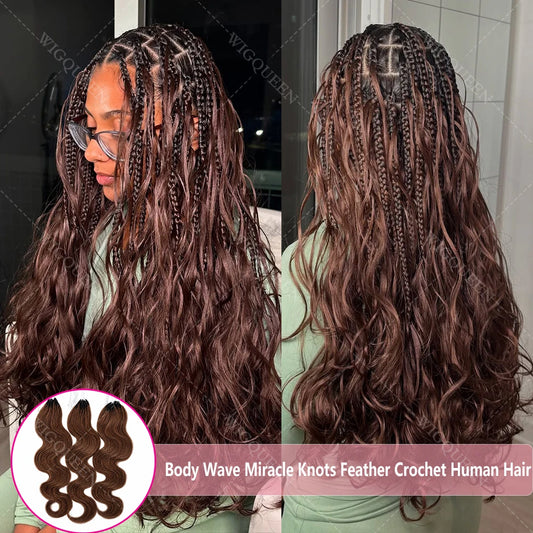 15A Body Wave Crochet Hair Extensions – Remy Human Hair Knotless Pre-Separated Miracle Knot Boho Braids