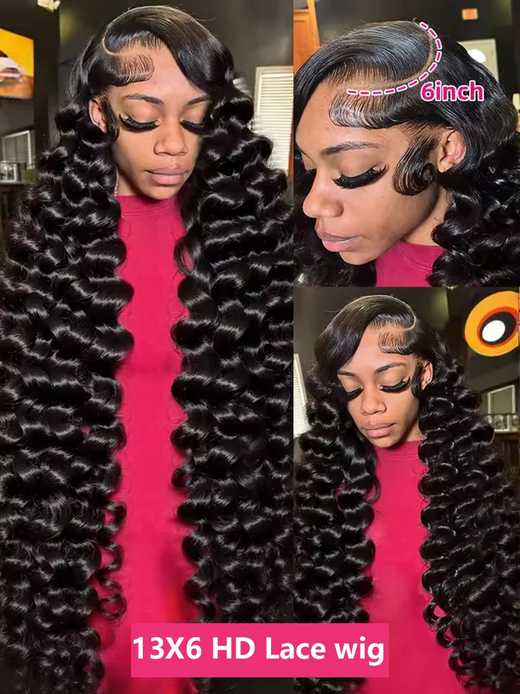 HD 13x6 Lace Front Loose Deep Wave Human Hair Wig – Glueless, 200% Density, 40"