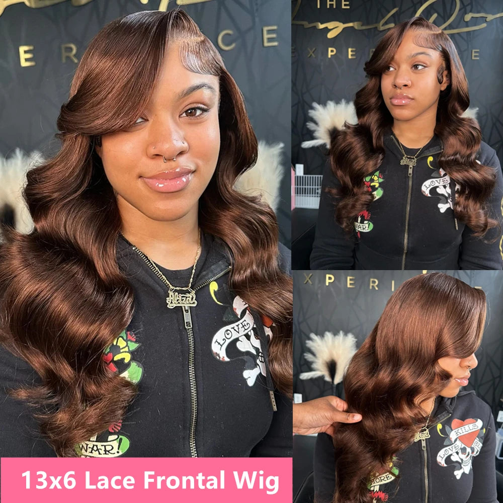 Body Wave Chocolate Brown 13x6 HD Lace Front Human Hair Wig – Pre-Plucked & Colored
