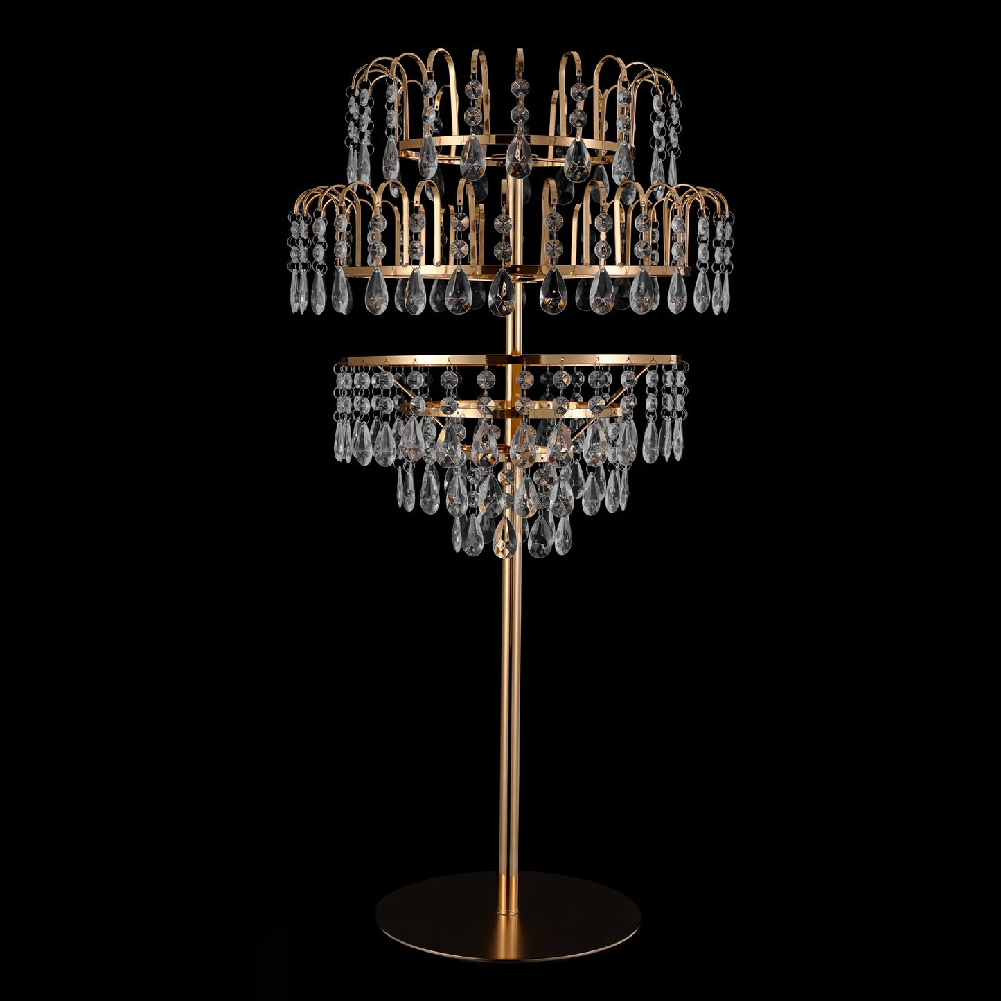 5-Tier Crystal Fountain Flower Stand – Silver & Gold Freestanding Centerpiece for Wedding, Party & Home Décor