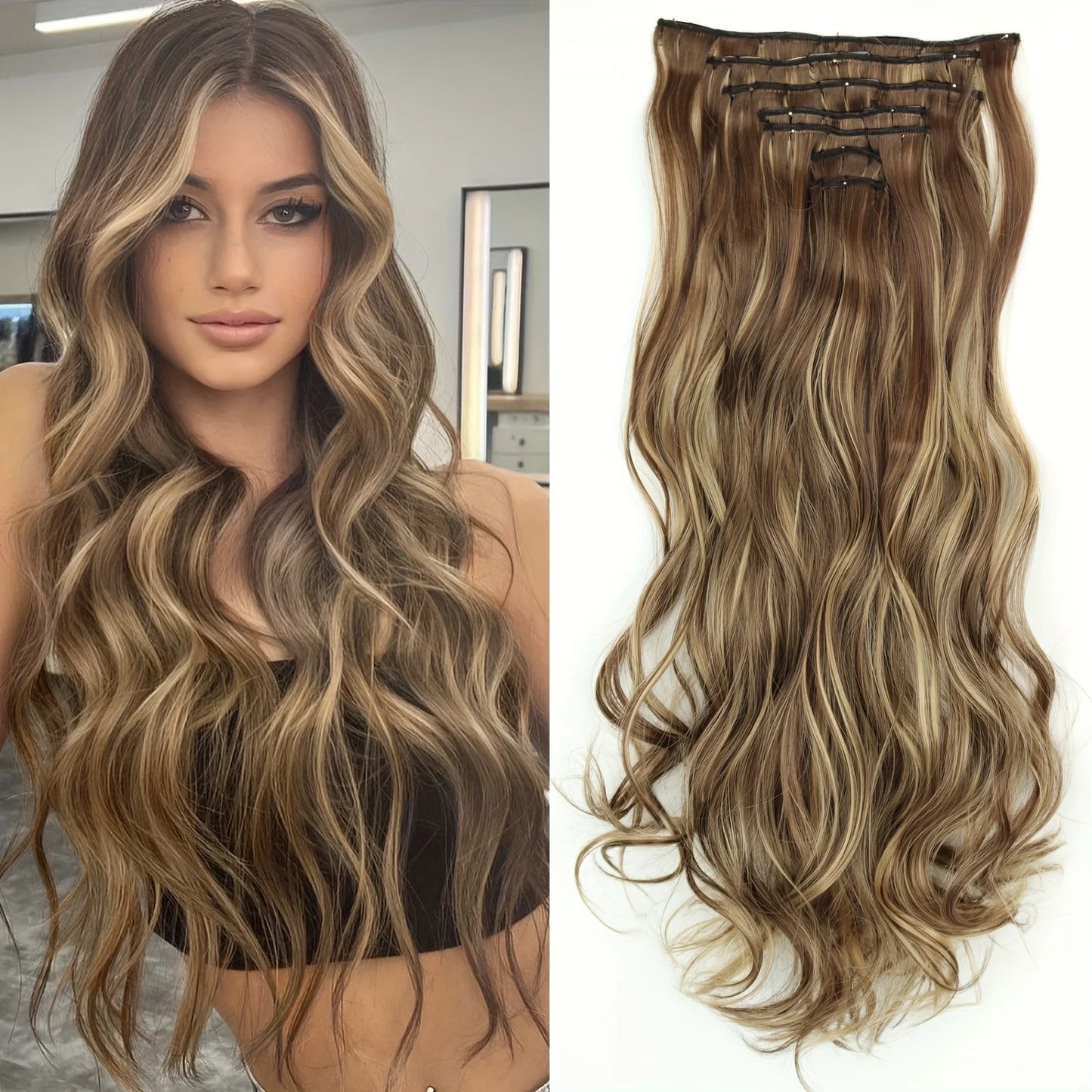7Pcs Clip-in Hair Extensions | 24 Inch Straight | 60 Colors | Heat Resistant Fiber