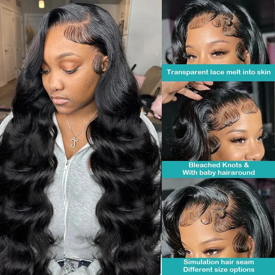HD Transparent 13x4 · 13x6 Body Wave Lace Front Human Hair Wig – 30/36 Inch Pre-Plucked Brazilian Wig
