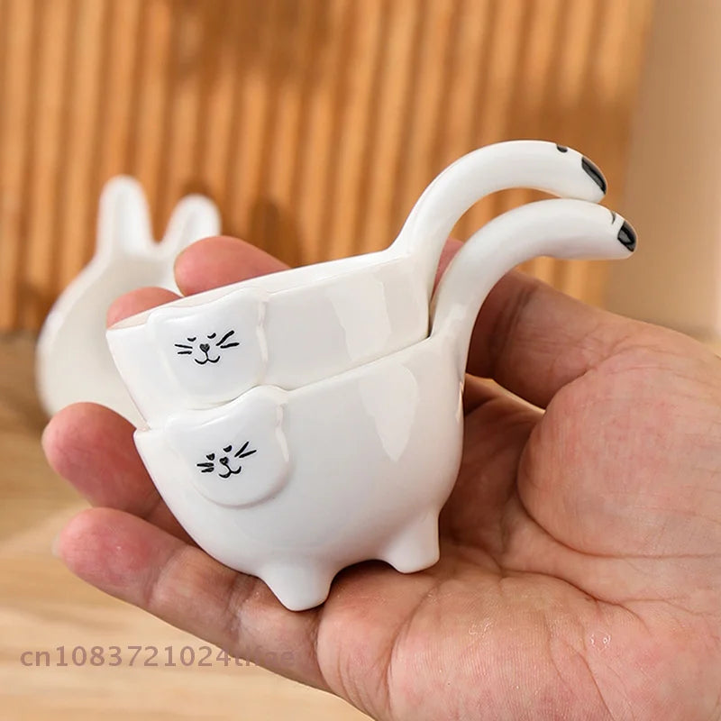 Cute Ceramic Mixing Dish with Handle – Bunny & Cat Dipping Bowl for Snacks & Sushi