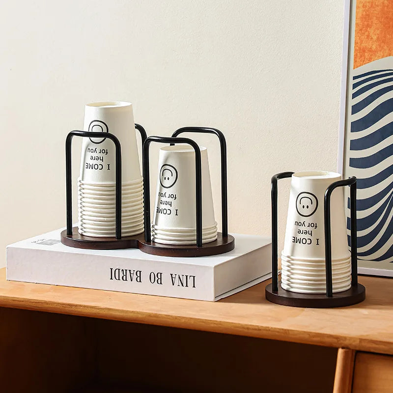 Wooden Disposable Cup Holder – Tea & Water Cup Dispenser Rack Organizer