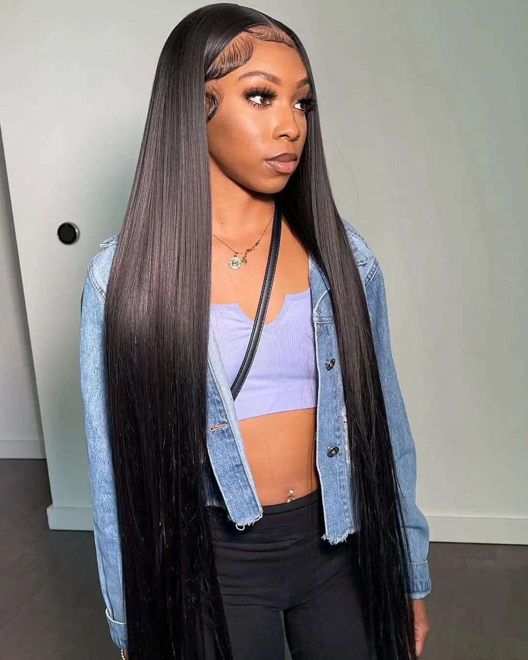 Bone Straight HD Lace Front Wig (13x4 / 13x6 / 5x5 Glueless) – Brazilian Remy Human Hair, Natural Black (30–40")