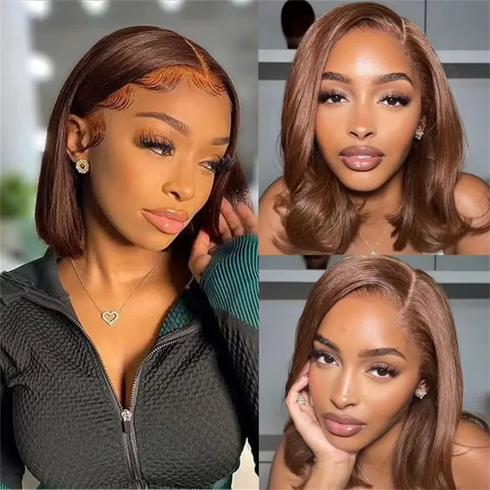 Bone Straight Bob 13x4 Lace Frontal Human Hair Wig – Chocolate Brown #4 Short Bob