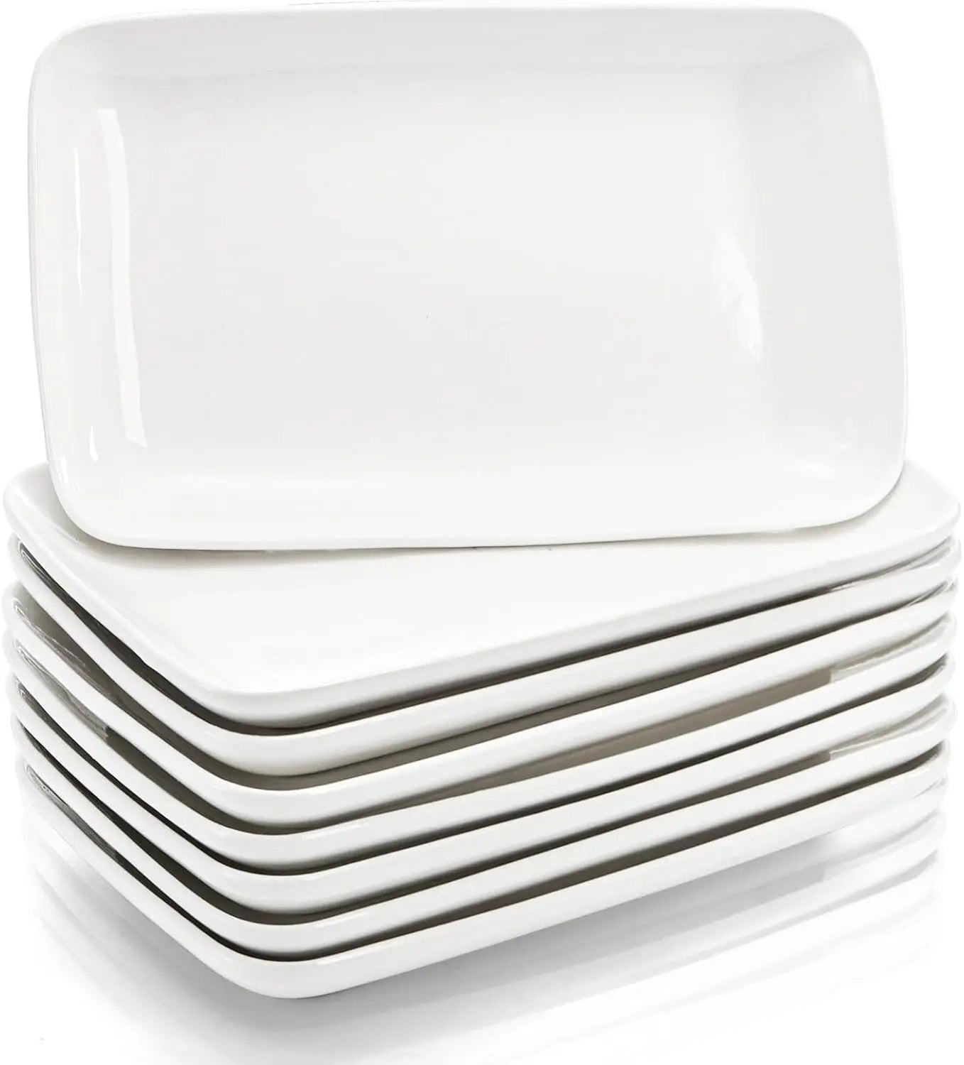 8-Piece 8-Inch White Porcelain Rectangular Plates – Dessert, Appetizer & Salad Serving Platters