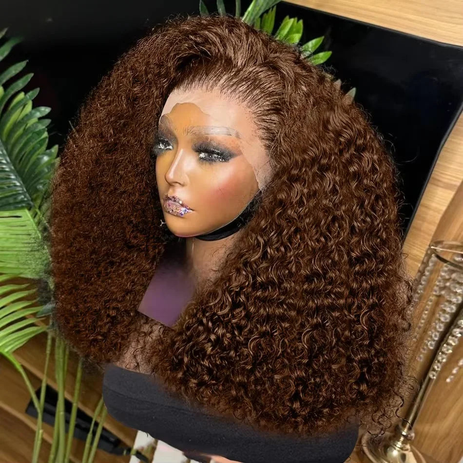Brown Kinky Curly Short Bob Wig 13x4 / 4x4 HD Lace Human Hair
