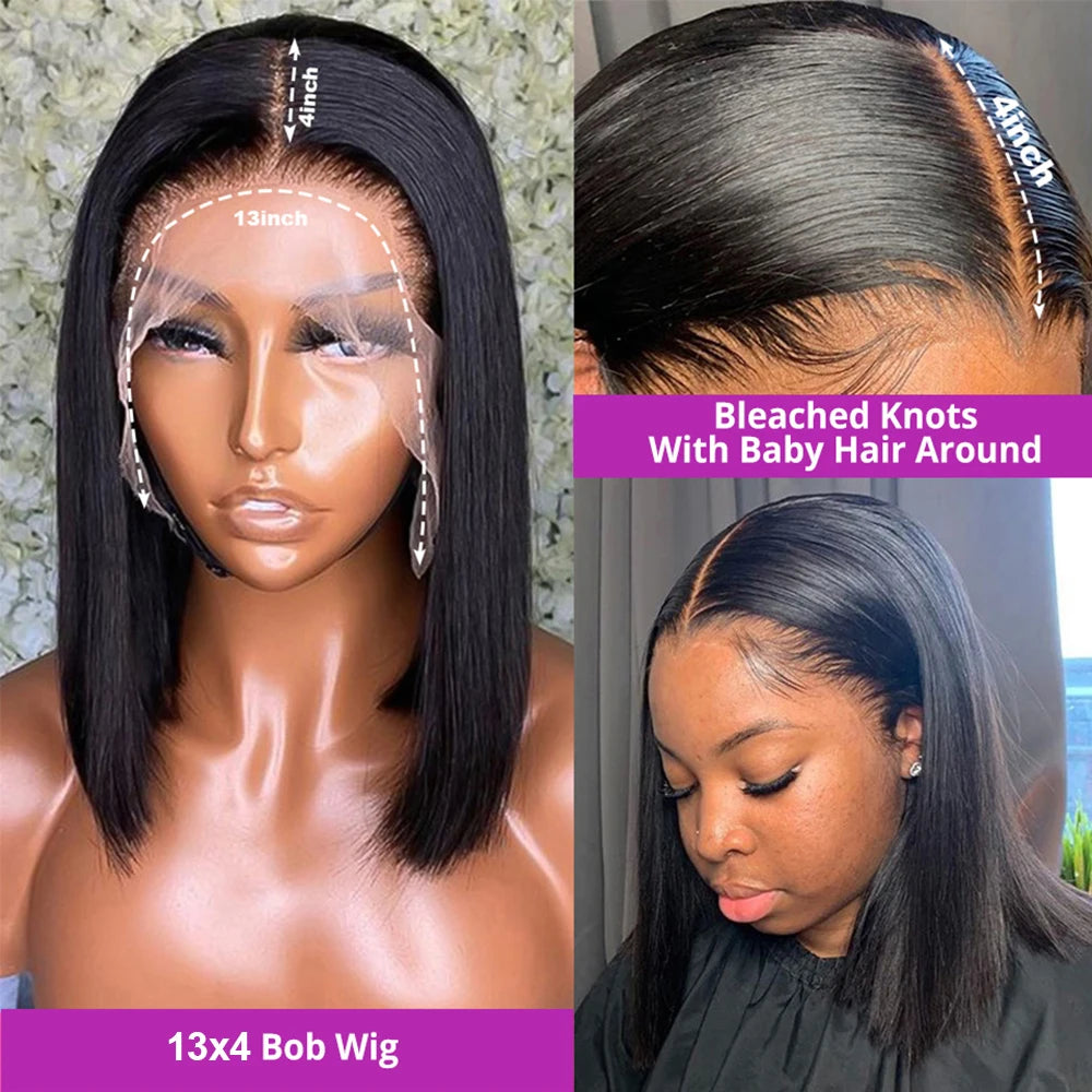 13x6 HD Lace Frontal Bone Straight Short Bob Glueless Wig (Pre-Cut 7x5 Closure)