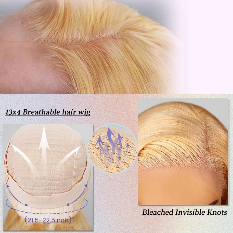 Honey Blonde 13x6 HD Lace Front Human Hair Wig – 250% Density Body Wave Brazilian Remy