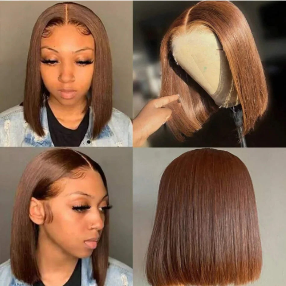 Bone Straight Bob 13x4 Lace Frontal Human Hair Wig – Chocolate Brown #4 Short Bob