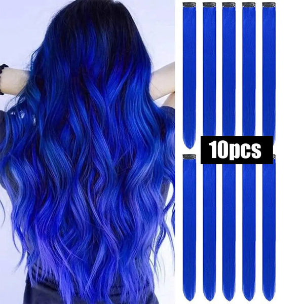Colored Highlight Clip-In Hair Extensions | Synthetic Straight | 10pcs | Multi-Color | Party & Cosplay