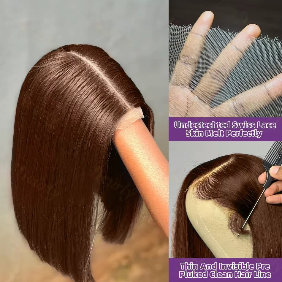 Chocolate Brown #4 Straight Bob 13x4 HD Transparent Lace Front Wig (220% Density)