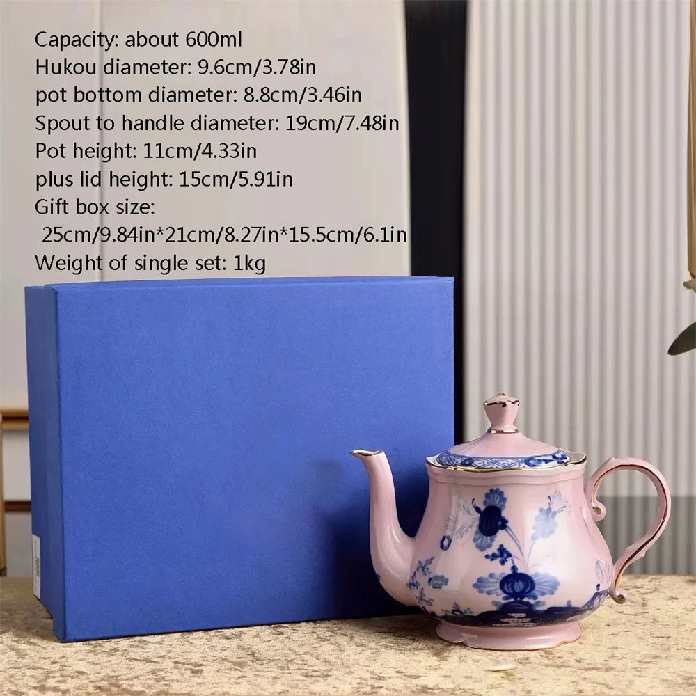 Ceramic Afternoon Tea Set – Printed Porcelain Cup, Saucer, Tray, Milk Pot & High Foot Plate
