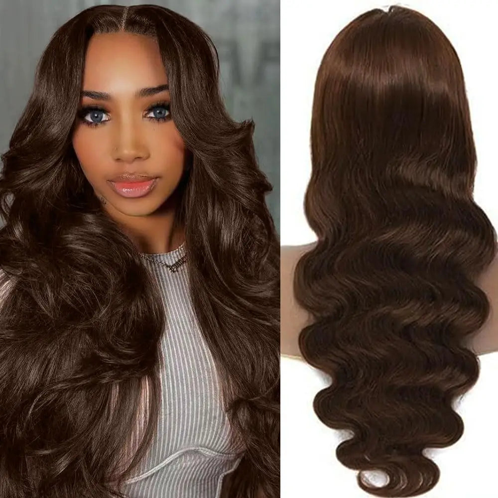 Chocolate Brown 13x4 Body Wave Transparent Lace Front Human Hair Wig – Pre-Plucked, 200% Density, 30 Inch