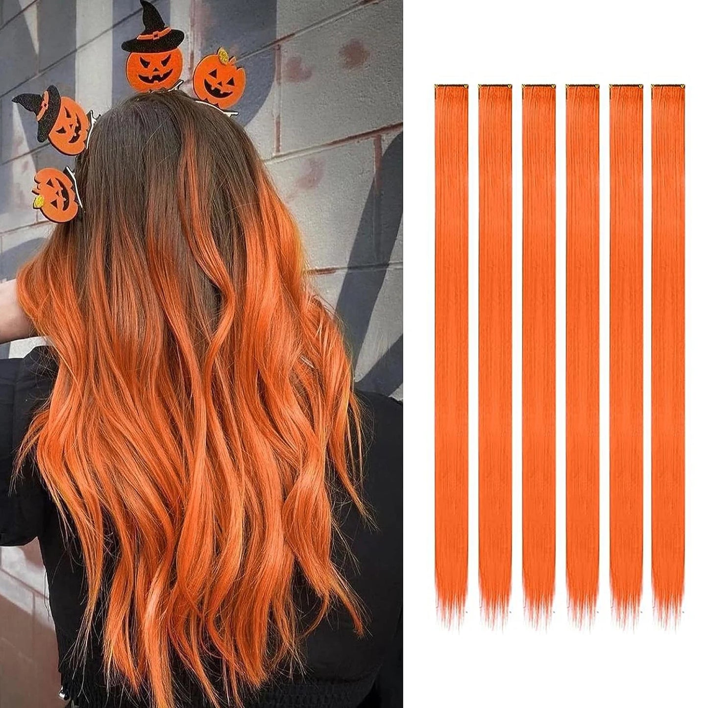 Colored Party Highlight Clip-In Hair Extensions | Synthetic Straight | 6pcs 70g | 22 Inch | Multi-Color