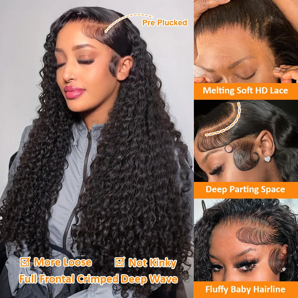 Le mythe 13x6 HD Deep Wave Lace Frontal Human Hair Wig (30–40 Inch) – 5x5 Glueless Water Curly Wear & Go