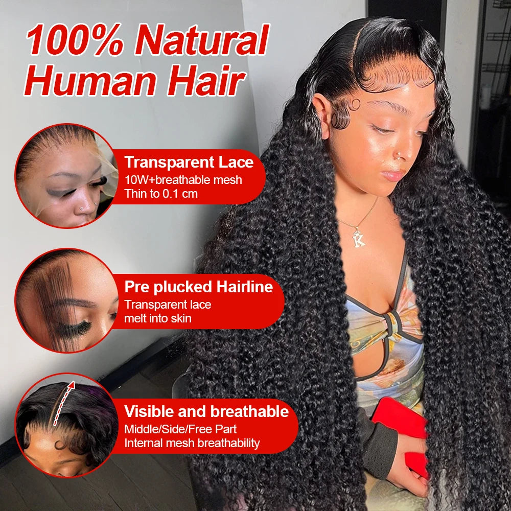 40 & 46 Inch Water Wave Deep Wave Lace Front Wig – 13x6 HD Lace, 7x5 Glueless, 300% Density