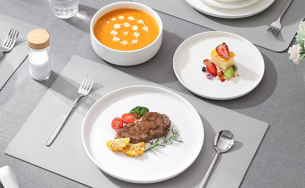 12-Piece White Porcelain Dinnerware Set – Plates & Bowls for 4, Microwave Safe