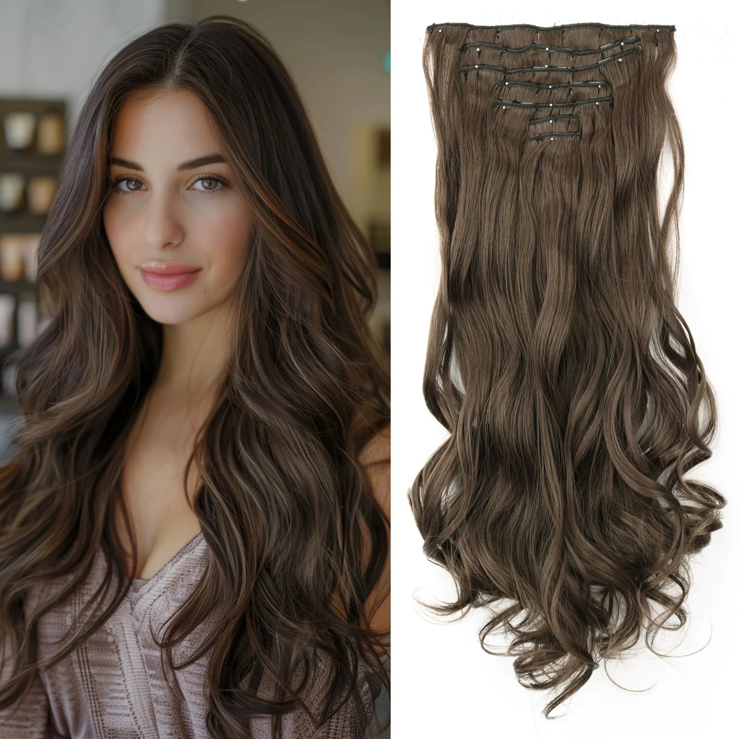 7Pcs Clip-in Hair Extensions | 24 Inch Straight | 60 Colors | Heat Resistant Fiber