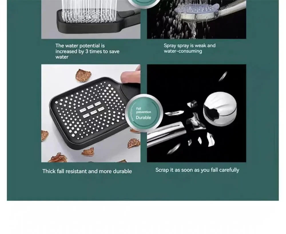 Adjustable 3-Mode Rainfall Shower Head | High-Pressure Water-Saving Handheld Shower – Gold Finish