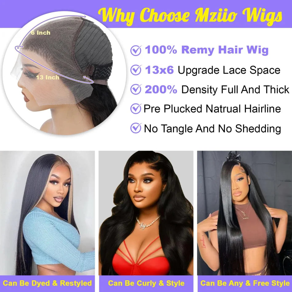 40 Inch Straight Glueless HD Lace Front Human Hair Wig (13x6 / 13x4) – 250% Density Natural Black