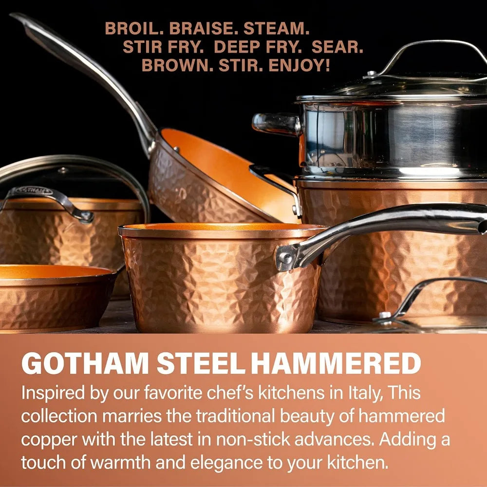 Gotham Steel 14" Hammered Copper Frying Pan – Nonstick Ceramic, Induction Base