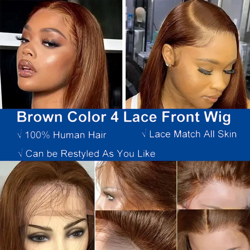 Chocolate Brown #4 Straight Bob 13x4 HD Transparent Lace Front Wig (220% Density)