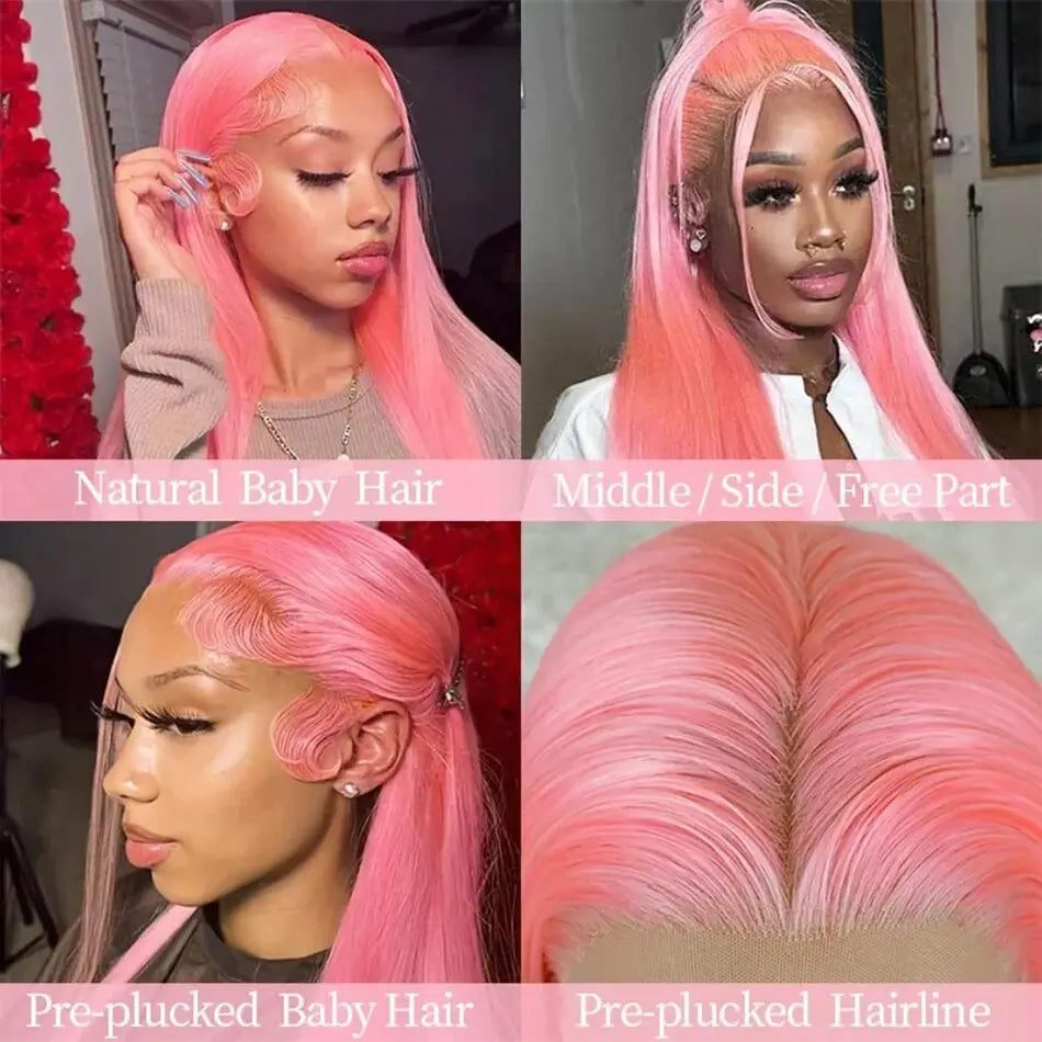 Pink Straight HD Lace Front Human Hair Wig 250% Density – 30 Inch